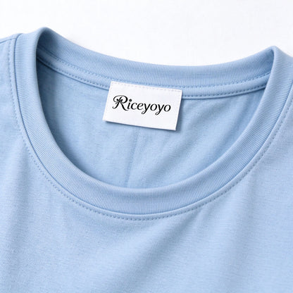 Riceyoyo Women’s Crew Neck Short Sleeve Waisted Dress, Light Blue Simple A Line Mini Dress, Soft Casual Dress for Daily and Office Wear