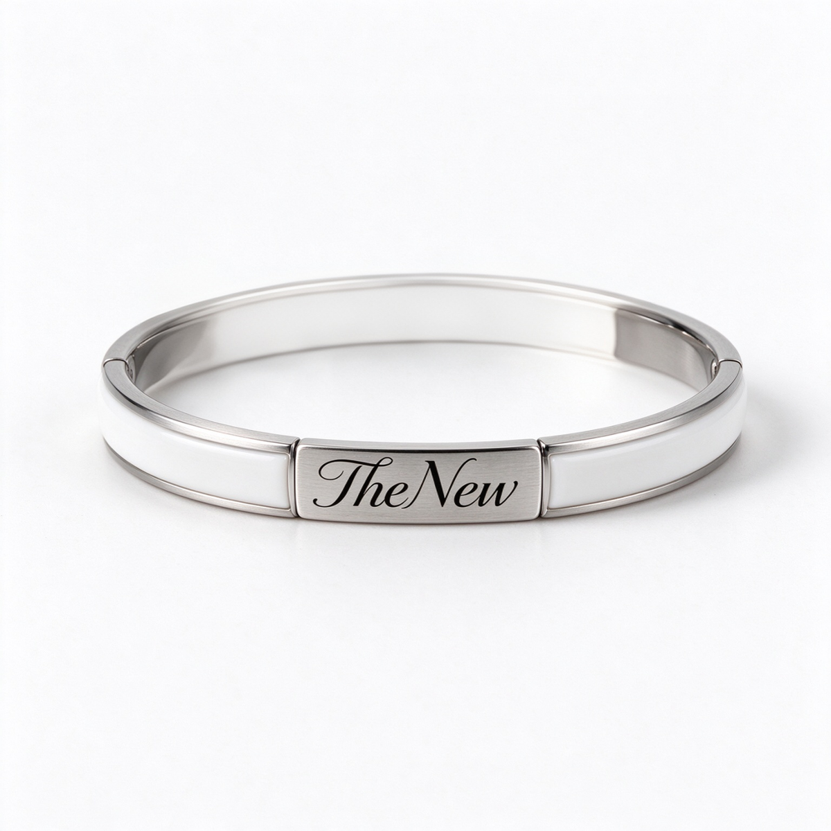 TheNew Minimalist White Enamel Titanium Steel Hinged Bangle, Elegant Stackable Open Cuff Bracelet, Luxury Couple Jewelry for Anniversary Birthday Gift