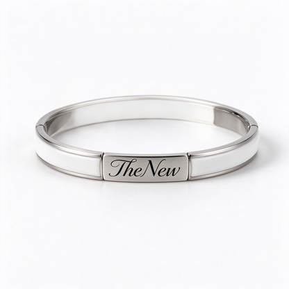 TheNew Minimalist White Enamel Titanium Steel Hinged Bangle, Elegant Stackable Open Cuff Bracelet, Luxury Couple Jewelry for Anniversary Birthday Gift