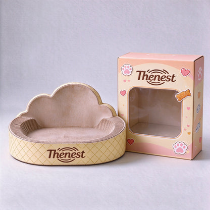 Thenest Cloud Shaped Cat Scratching Pad, High Density Corrugated Cardboard Cat Scratcher Bed, 2 in 1 Cat Scratcher Lounge for Indoor Small Medium Cats