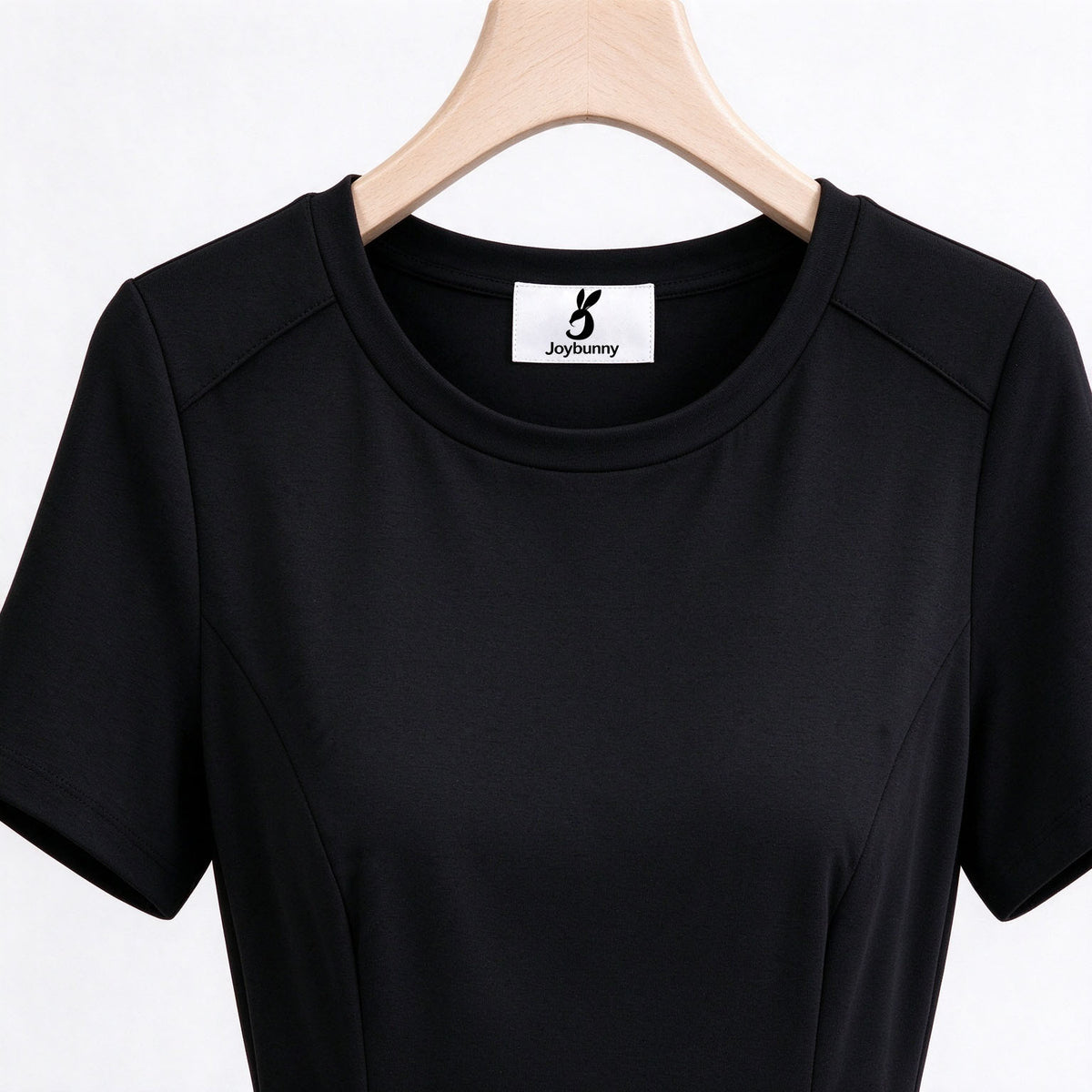 Joybunny Womens Round Neck Short Sleeve Midi Dress, Elegant Waist A Line Flowy Long Dress, Solid Black Casual Formal Dress for Office Party Daily Wear