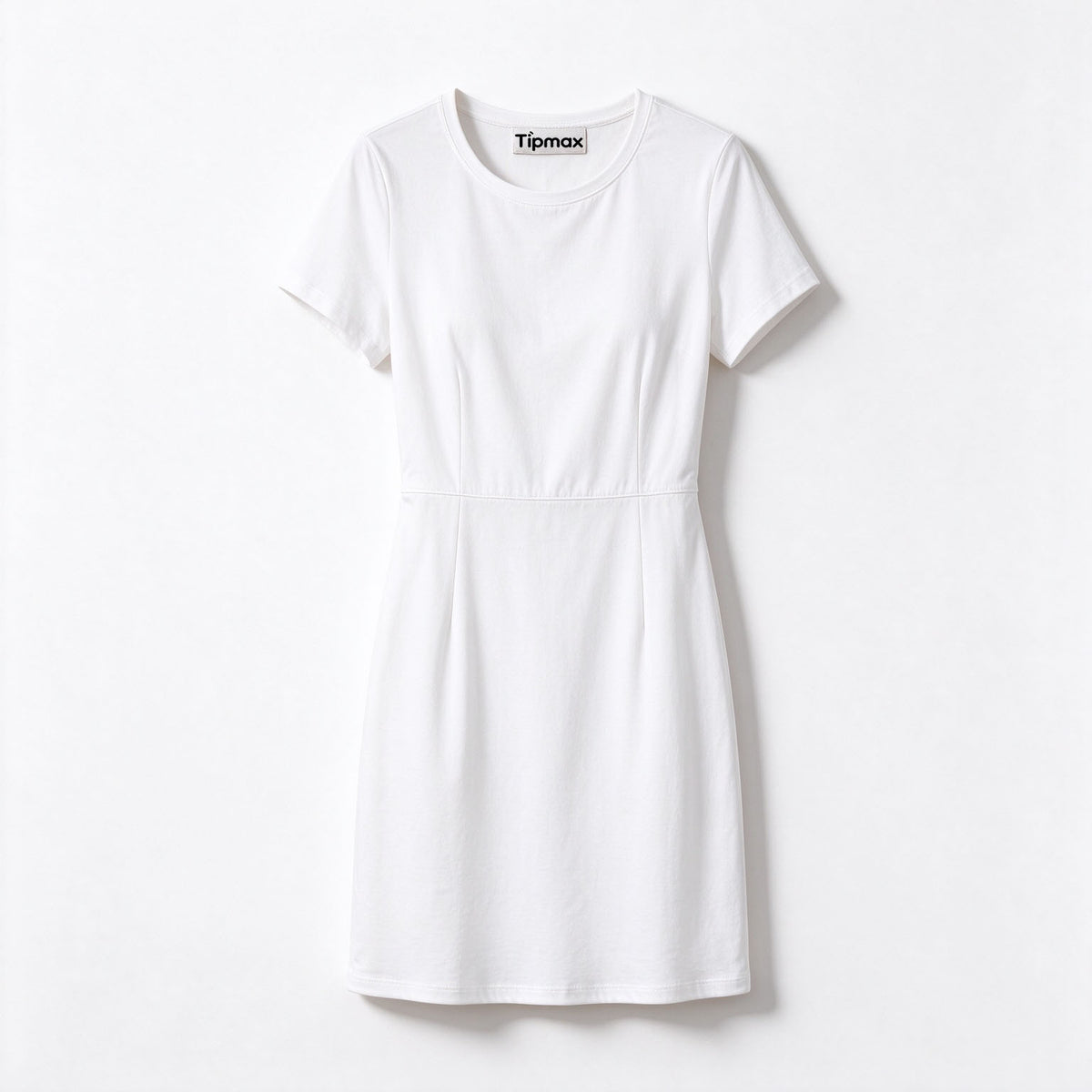Tipmax Womens Crew Neck Short Sleeve Fit-and-Flare Dress, Soft Cotton Blend Slimming Mini Dress, Solid Casual Dress For Office And Daily Wear