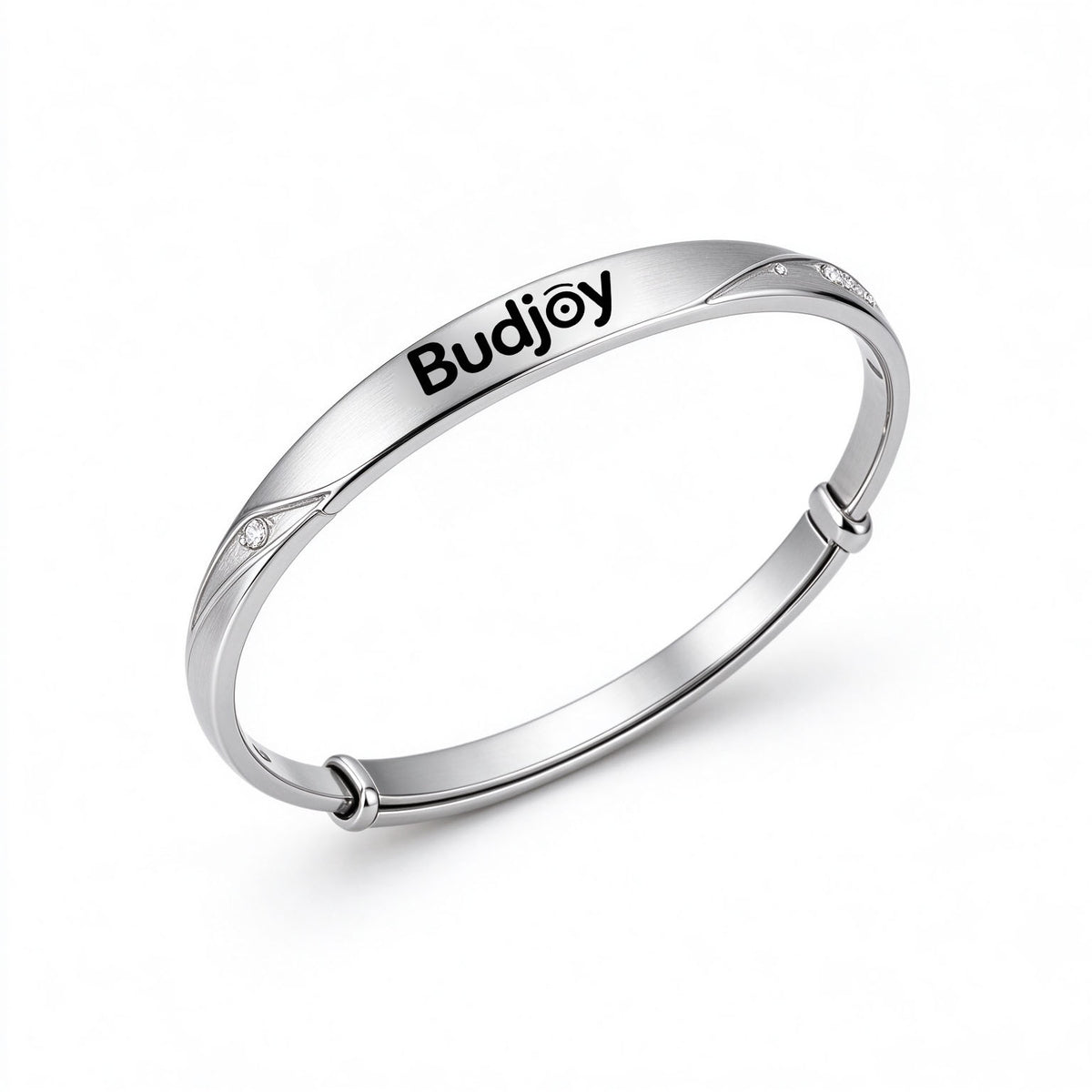 Budjoy Silver Adjustable Bangle Bracelet for Women, Shiny Rhinestone Inlaid Metal Cuff Bracelet, Minimalist Polished Jewelry, Great Gift for Birthday Wedding Anniversary