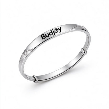 Budjoy Silver Adjustable Bangle Bracelet for Women, Shiny Rhinestone Inlaid Metal Cuff Bracelet, Minimalist Polished Jewelry, Great Gift for Birthday Wedding Anniversary