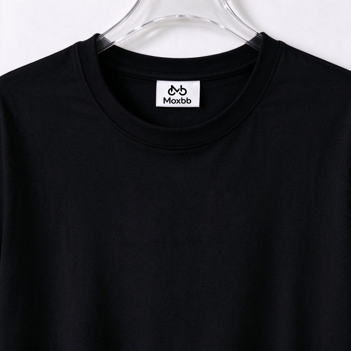 Moxbb Womens Crew Neck Short Sleeve T-Shirt, Classic Solid Black Soft Cotton Basic Tee, Casual Slim Fit Top for Summer Daily Office Workout