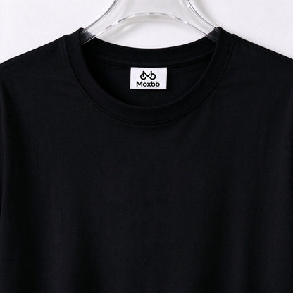 Moxbb Womens Crew Neck Short Sleeve T-Shirt, Classic Solid Black Soft Cotton Basic Tee, Casual Slim Fit Top for Summer Daily Office Workout