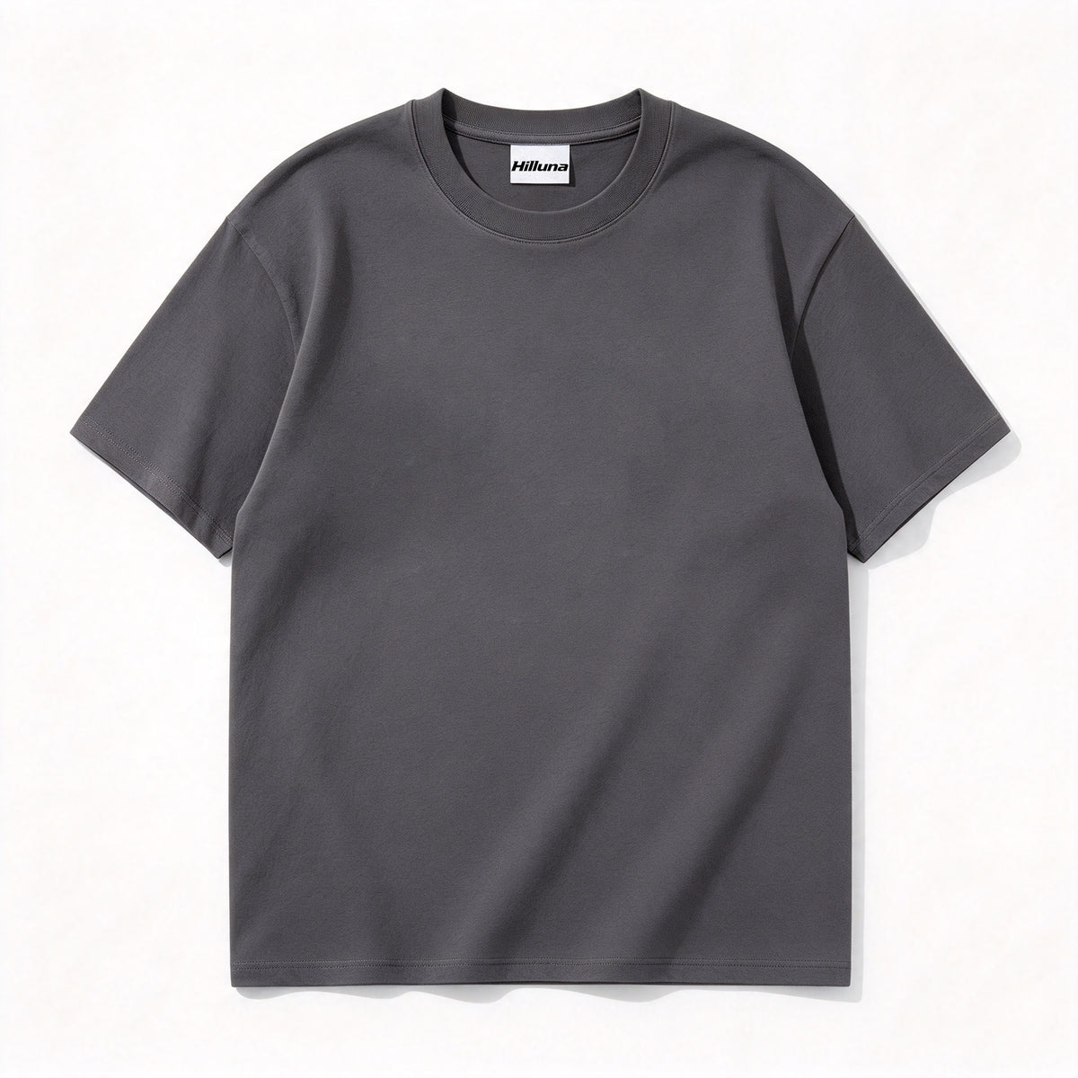 Hilluna Men's Crew Neck Short Sleeve T-Shirt, Solid Dark Grey Premium Cotton Basic Casual Tee for Daily Outdoors Workout