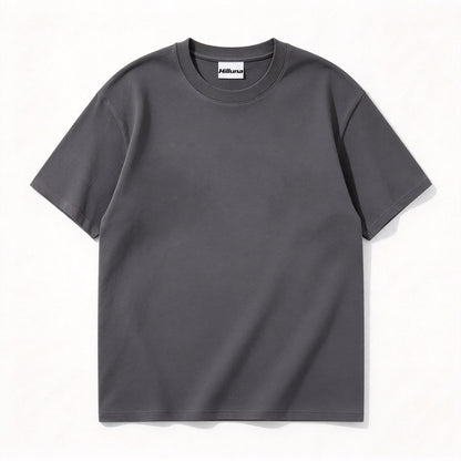 Hilluna Men's Crew Neck Short Sleeve T-Shirt, Solid Dark Grey Premium Cotton Basic Casual Tee for Daily Outdoors Workout