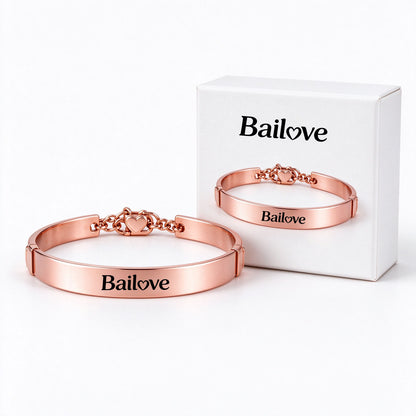 Bailove Rose Gold Cuff Bracelet for Women, Heart Chain Clasp Bangle Bracelet, Minimalist Polished Metal Jewelry, Perfect Gift for Lover Family and Friends