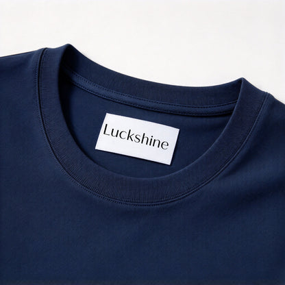 Luckshine Navy Crew Neck Short Sleeve T-Shirt, Soft Breathable Heavyweight Cotton Basic Casual Solid Color Layering Top