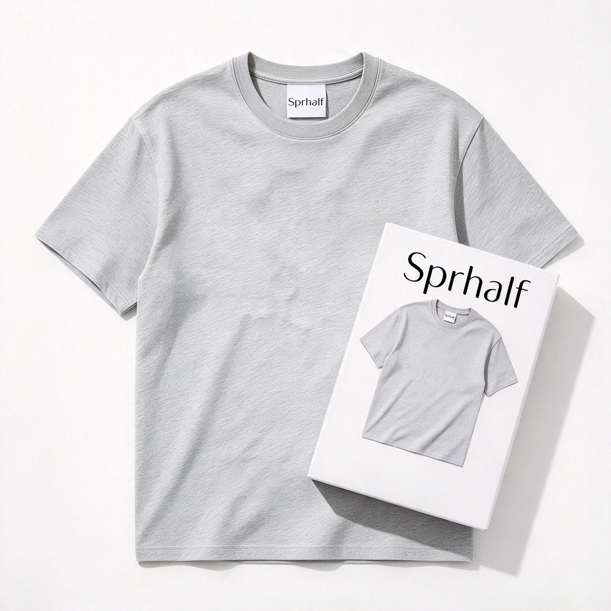 Sprhalf Heather Gray Crew Neck Short Sleeve T-shirt, Soft Breathable Heavyweight Cotton Loose Fit Solid Casual Layering Tee