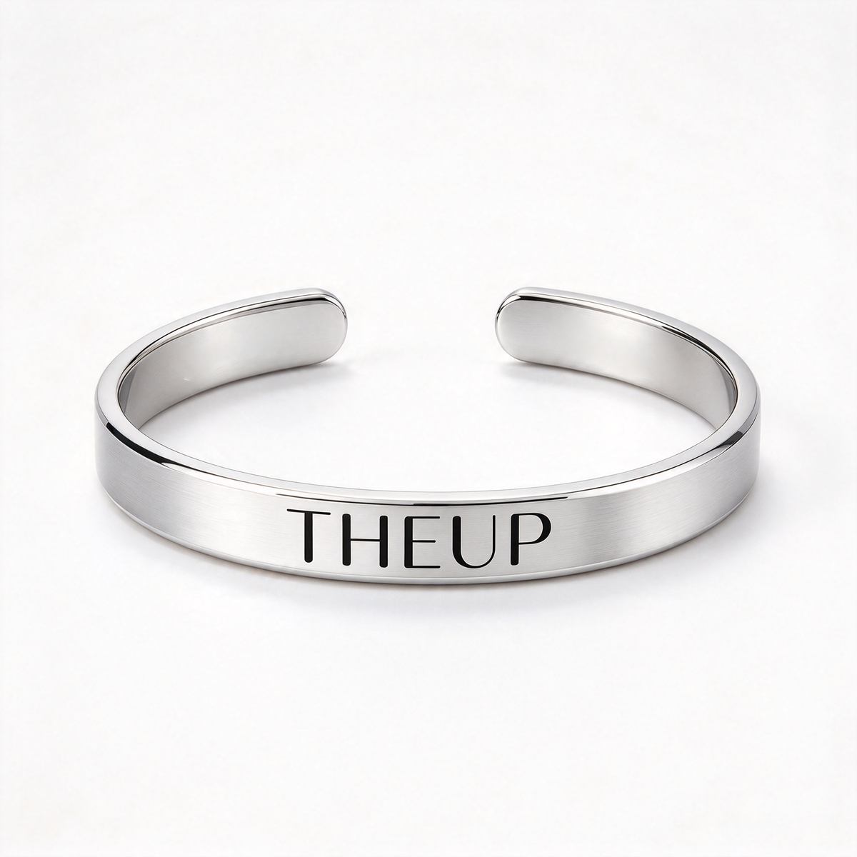 THEUP Open Cuff Bracelet, Polished Adjustable Stainless Steel Bangle, Minimalist Daily Jewelry for Men and Women