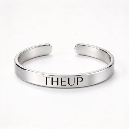 THEUP Open Cuff Bracelet, Polished Adjustable Stainless Steel Bangle, Minimalist Daily Jewelry for Men and Women