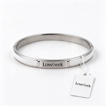 LoveSeek Minimalist White Enamel Titanium Steel Hinged Bangle, Elegant Stackable Bracelet, Versatile Couple Jewelry for Daily Wear Birthday Valentine Gift