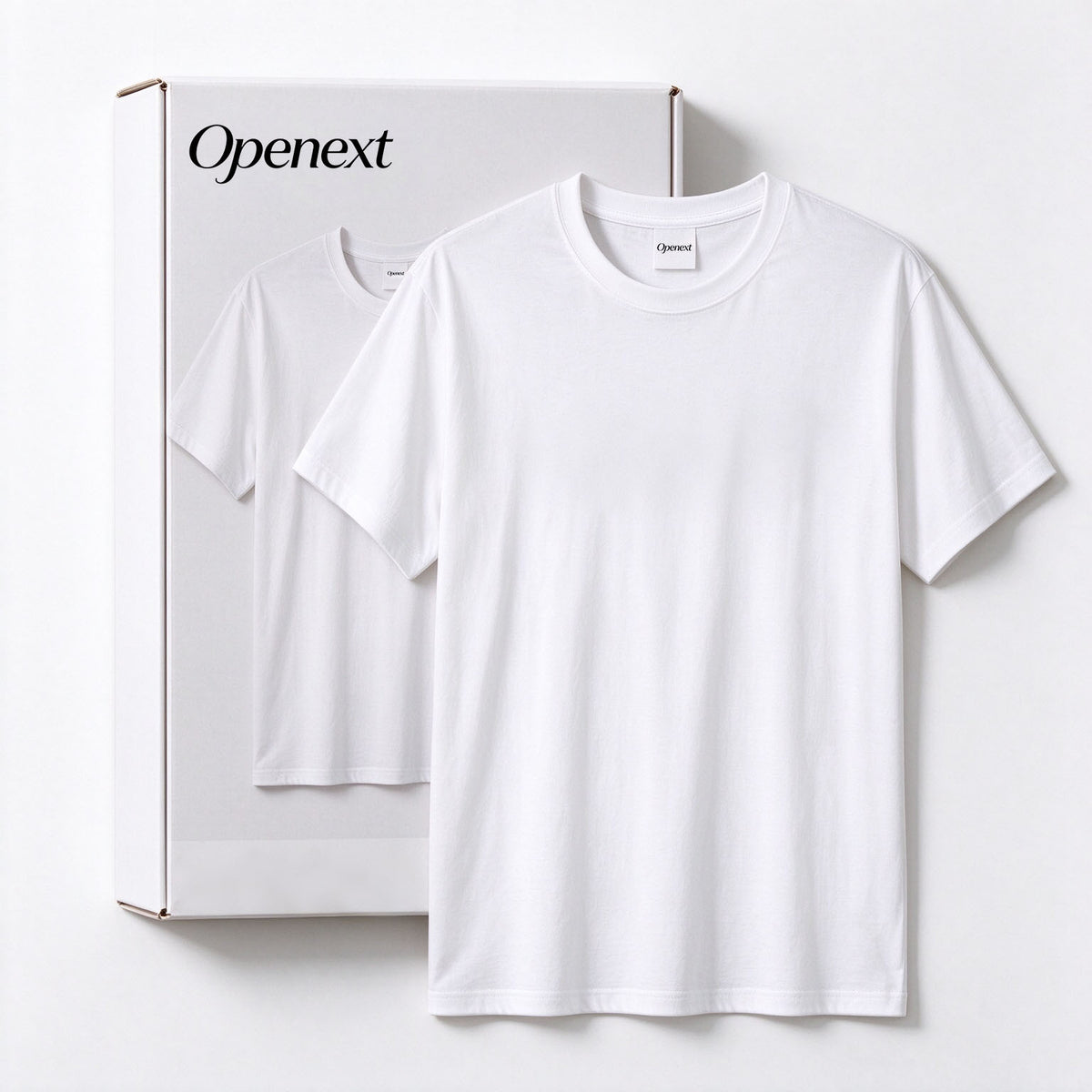 Openext Solid White Crew Neck T-shirt, Heavyweight Cotton Basic Tee, Soft Breathable Minimalist Casual Top, Unisex Everyday Staple