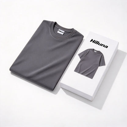 Hilluna Men's Crew Neck Short Sleeve T-Shirt, Solid Dark Grey Premium Cotton Basic Casual Tee for Daily Outdoors Workout