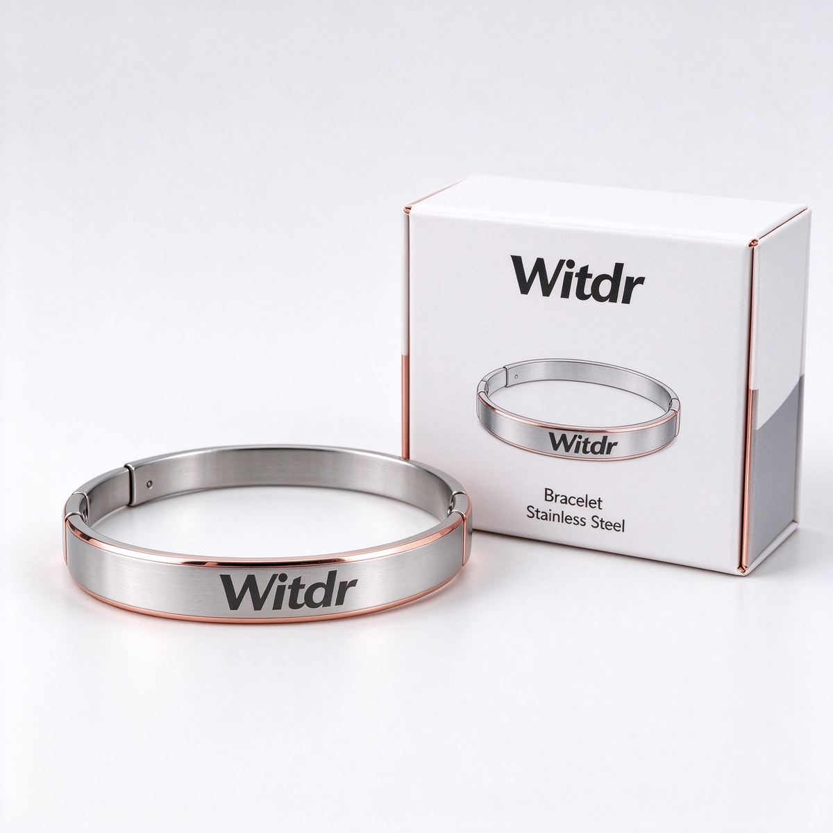 Witdr Stainless Steel Bangle Bracelet Two Tone Silver Rose Gold Cuff Bracelet, Minimalist Stylish Wrist Jewelry Gift for Women Daily Wear Anniversary Birthday
