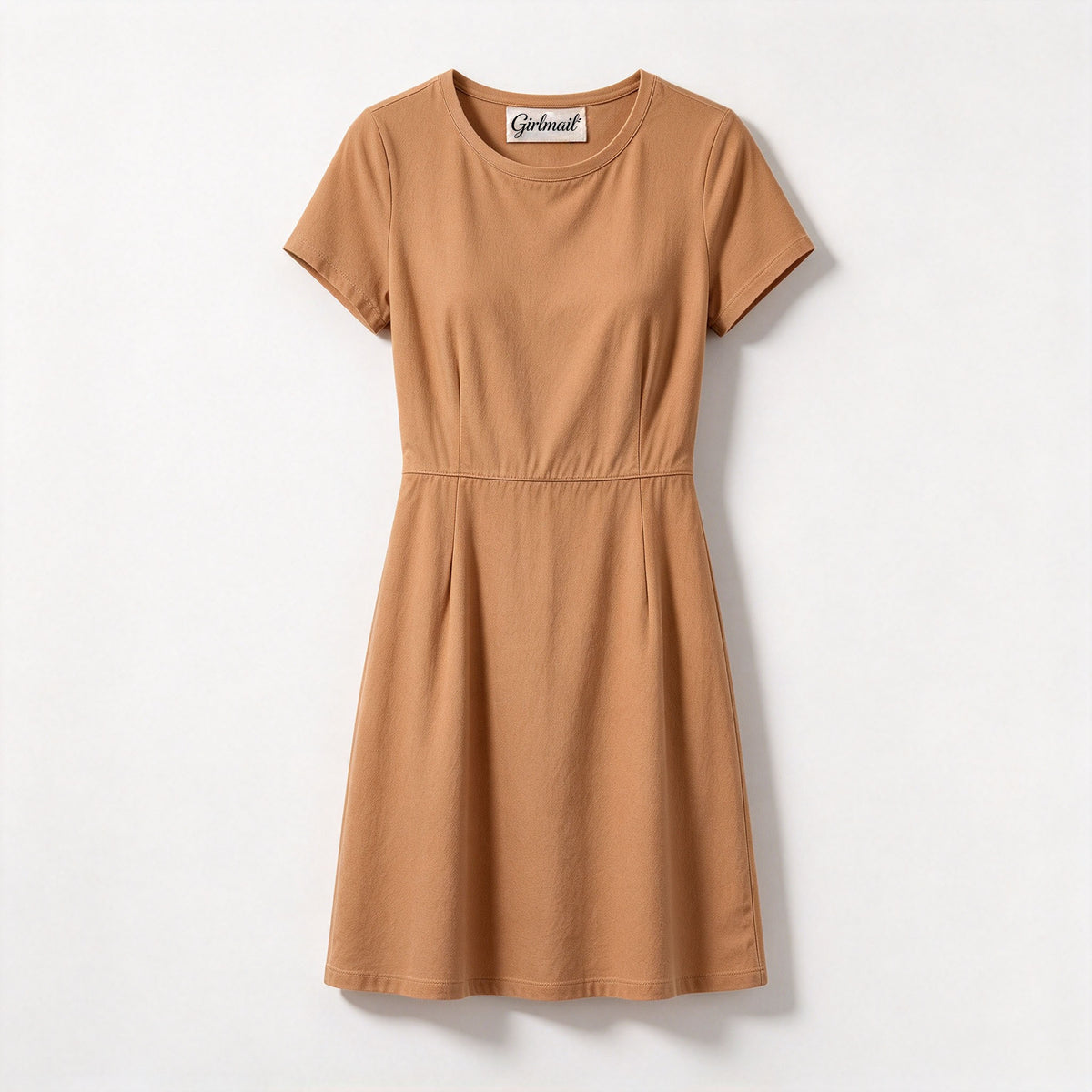 Girlmail Womens Crew Neck Short Sleeve Fit and Flare Dress, Solid Casual Slim Mini A Line Dress for Daily Wear and Office