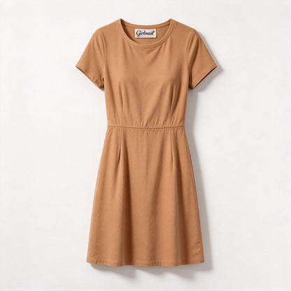 Girlmail Womens Crew Neck Short Sleeve Fit and Flare Dress, Solid Casual Slim Mini A Line Dress for Daily Wear and Office