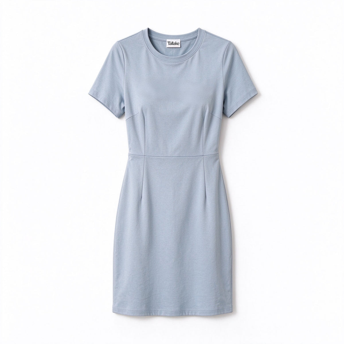Tallake Women’s Crew Neck Short Sleeve Waist Dress, Light Blue Slim Mini Dress, Soft Bodycon Dress for Work and Casual Wear