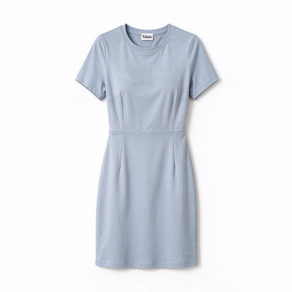 Tallake Women’s Crew Neck Short Sleeve Waist Dress, Light Blue Slim Mini Dress, Soft Bodycon Dress for Work and Casual Wear