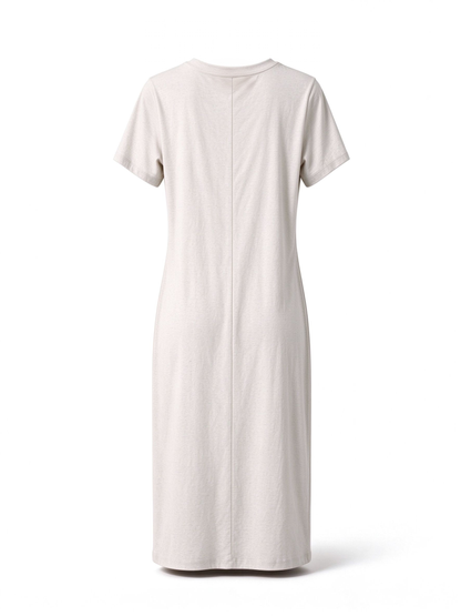 Steelape Womens Crew Neck Short Sleeve Midi Dress, Heather Oatmeal Soft Casual T-Shirt Dress, Loose Straight Comfortable Lounge Dress for Daily Summer Wear