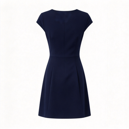 Viewyouth Navy Round Neck Cap Sleeve Fit and Flare Dress, Slim Elegant Business Work Short Formal Skater Dress