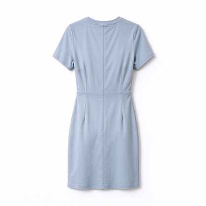 Tallake Women’s Crew Neck Short Sleeve Waist Dress, Light Blue Slim Mini Dress, Soft Bodycon Dress for Work and Casual Wear